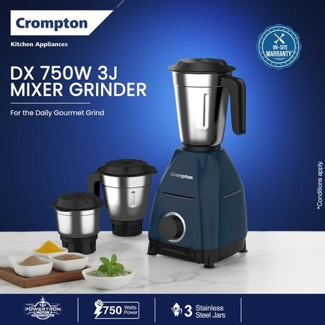 Crompton 3 Jar Mixer Grinder 750 W, Blue and Black, DX750-4