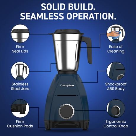 Crompton 3 Jar Mixer Grinder 750 W, Blue and Black, DX750-9