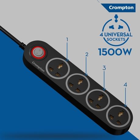 Crompton 4 Out Sockets Surge Guard, Black-2