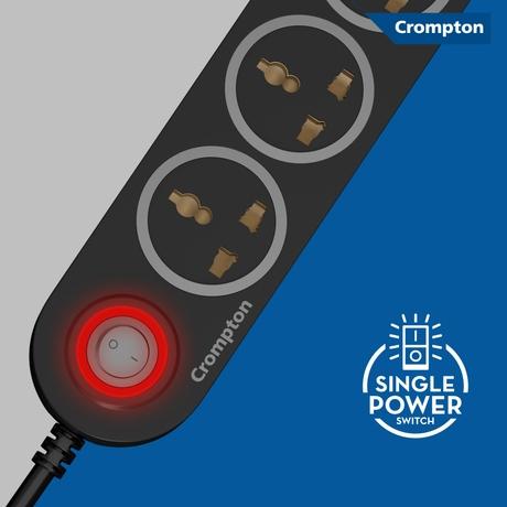Crompton 4 Out Sockets Surge Guard, Black-3