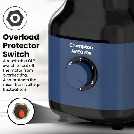 Crompton AMEO 500X 3 Jar Mixer Grinder 500 W, White and Blue-1