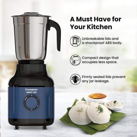 Crompton AMEO 500X 3 Jar Mixer Grinder 500 W, White and Blue-3
