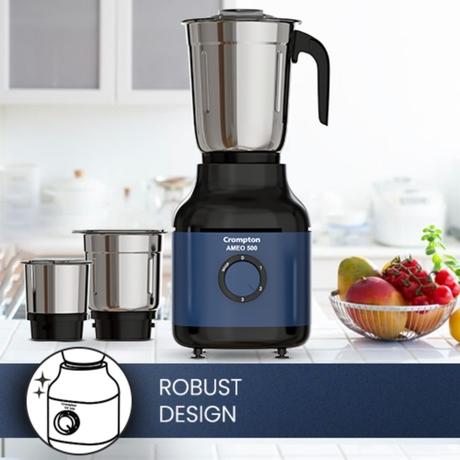 Crompton AMEO 500X 3 Jar Mixer Grinder 500 W, White and Blue-6