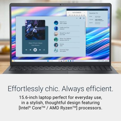 Dell 15 Laptop, Intel Core 3-100U, 8GB DDR4 RAM, 512GB SSD, Intel UHD Graphics, 15.6 inch (39.62 cm) FHD Anti-Glare 250nits, Windows 11 Home, MS Office 2021, McAfee 1 Year, Carbon Black, DC15250-2