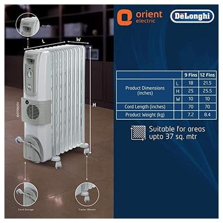 Buy Delonghi KH770925V 2500W Oil Filled Room Heater with 9 Fins
