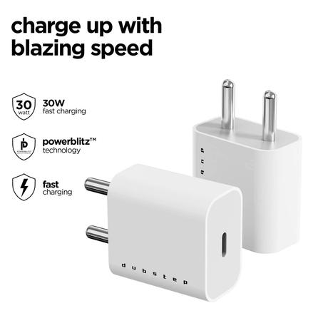 NU Republic Dubstep Sprint All-in-one 30W 6A Charger with Type-C to Type-C Cable Supports Samsung, Xiaomi Phones,Nothing, all android and iPhone (White, Red, Cable Included)-1
