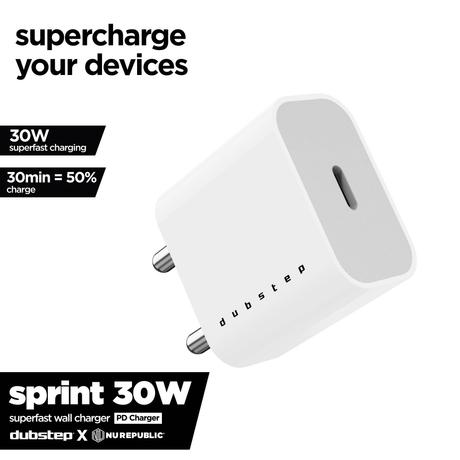 NU Republic Dubstep Sprint All-in-one 30W 6A Charger with Type-C to Type-C Cable Supports Samsung, Xiaomi Phones,Nothing, all android and iPhone (White, Red, Cable Included)-6
