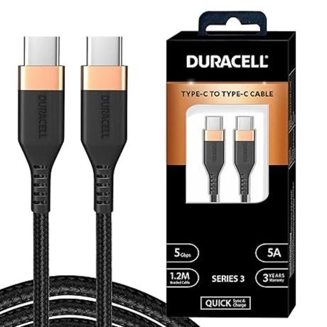 Duracell Type C to Type C Braided Fast Power Cable, Black-0