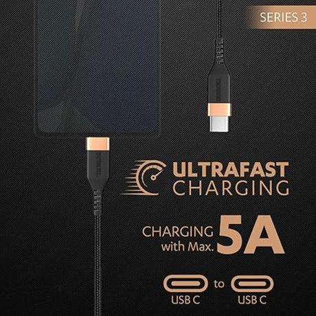Duracell Type C to Type C Braided Fast Power Cable, Black-1
