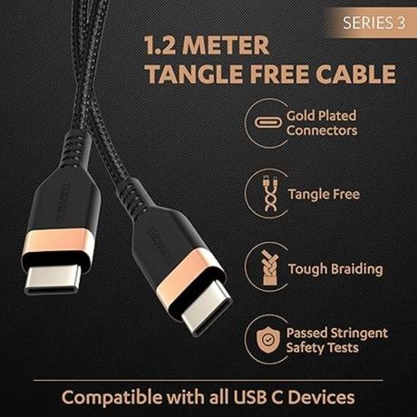 Duracell Type C to Type C Braided Fast Power Cable, Black-3