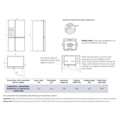 Electrolux 680 L Frost Free Side by Side Refrigerator, Glossy Dark Grey Stainless Steel, EQE6879A-B NIN-19