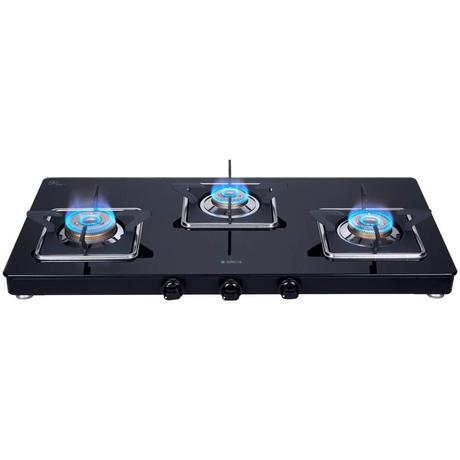 Elica 773 CT Vetro Slim Line SPF Cooktop with 3 Brass Burners, Black-0
