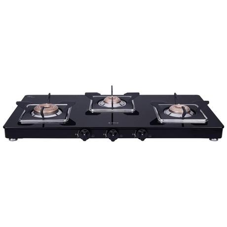 Elica 773 CT Vetro Slim Line SPF Cooktop with 3 Brass Burners, Black-2