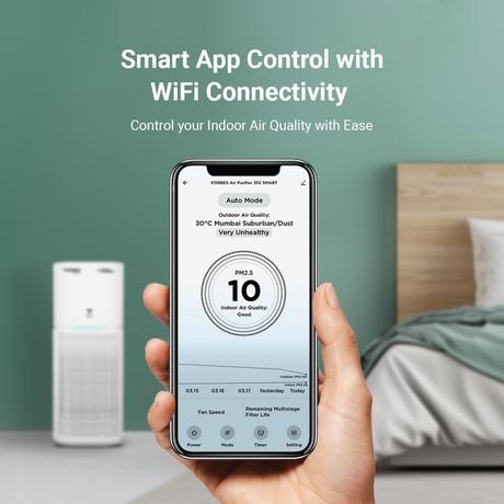 Eureka Forbes Smart Air Purifier 355, True HEPA H13 & Plasma Ion, Wi-Fi Enabled, 4-Stage Filtration with 360 degree Air Flow, Removes 99.97 percent PM2.5, Dust & Odour in 10 Mins, Covers up to 480 Sq.Ft (Ideal for Living Rooms)-1