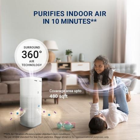 Eureka Forbes Smart Air Purifier 355, True HEPA H13 & Plasma Ion, Wi-Fi Enabled, 4-Stage Filtration with 360 degree Air Flow, Removes 99.97 percent PM2.5, Dust & Odour in 10 Mins, Covers up to 480 Sq.Ft (Ideal for Living Rooms)-2