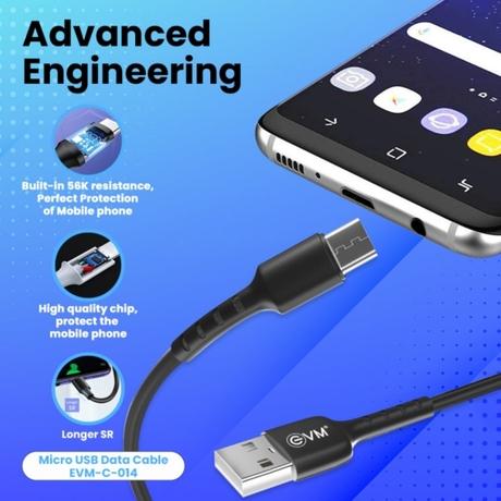 EVM C014 Micro USB Data and Sync Cable, 100 cm (1 m) length, 3 Amp Strongest, Sturdy and Durable, Temperature Protection, Built-in 56k resistance, Black-1