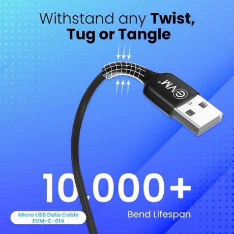 EVM C014 Micro USB Data and Sync Cable, 100 cm (1 m) length, 3 Amp Strongest, Sturdy and Durable, Temperature Protection, Built-in 56k resistance, Black-2