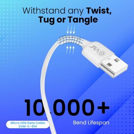 EVM C014 Micro USB Data and Sync Cable, 100 cm (1 m) length, 3 Amp Strongest, Sturdy and Durable, Temperature Protection, Built-in 56k resistance, White-2