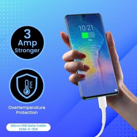 EVM C014 Micro USB Data and Sync Cable, 100 cm (1 m) length, 3 Amp Strongest, Sturdy and Durable, Temperature Protection, Built-in 56k resistance, White-5