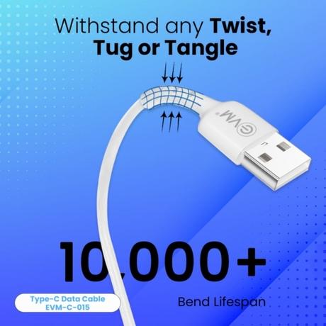 EVM C015 Data and Sync USB-C Cable, 3 AMP Strongest, 100 cm (1 m) Length, Compatible with multiple devices, Temperature Protection, Sturdy & durable, Tangle Free, Bulit-in 56K resistant, White-2