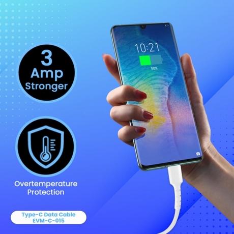 EVM C015 Data and Sync USB-C Cable, 3 AMP Strongest, 100 cm (1 m) Length, Compatible with multiple devices, Temperature Protection, Sturdy & durable, Tangle Free, Bulit-in 56K resistant, White-5