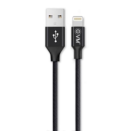 EVM CM09 Lightning Charge and Sync Cable, Premium Nylon Braided Cable, 2.4 Amp Fast Charging, Super Fast data transfer, 120 cm (1.2 m) Length, Compatible with iOS Devices, Black-0
