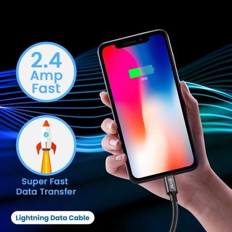 EVM CM09 Lightning Charge and Sync Cable, Premium Nylon Braided Cable, 2.4 Amp Fast Charging, Super Fast data transfer, 120 cm (1.2 m) Length, Compatible with iOS Devices, Black-5