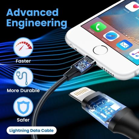 EVM CM09 Lightning Charge and Sync Cable, Premium Nylon Braided Cable, 2.4 Amp Fast Charging, Super Fast data transfer, 120 cm (1.2 m) Length, Compatible with iOS Devices, Black-6