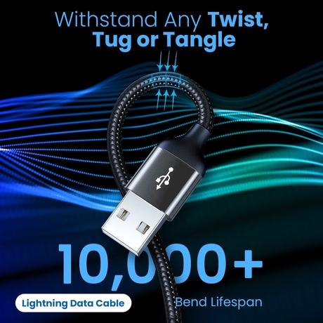 EVM CM09 Lightning Charge and Sync Cable, Premium Nylon Braided Cable, 2.4 Amp Fast Charging, Super Fast data transfer, 120 cm (1.2 m) Length, Compatible with iOS Devices, Black-7