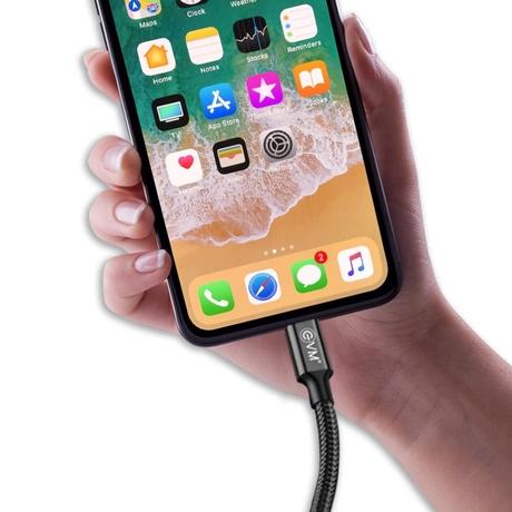 EVM CM09 Lightning Charge and Sync Cable, Premium Nylon Braided Cable, 2.4 Amp Fast Charging, Super Fast data transfer, 120 cm (1.2 m) Length, Compatible with iOS Devices, Black-9