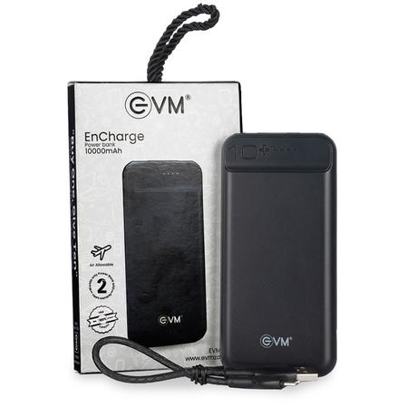 EVM Encharge P0109 10000 mAh Power Bank, Li-polymer, Short Circuit Protection, LED Indicator, Over Current Protection, USB, Micro-USB, Type-C Ports, Over Temperature and Voltage Protection, Short Circuit and Over Current Protection, Black-9