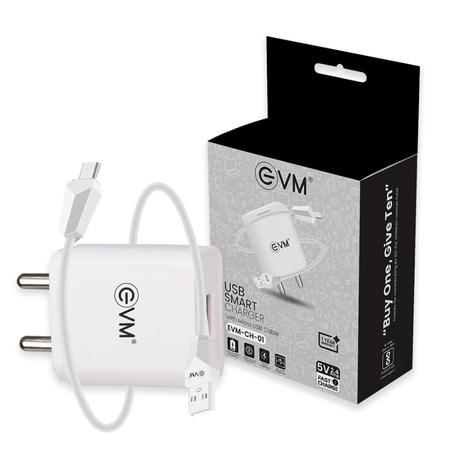 EVM Charger with Micro Cable CH01, 5 V fast Charger, Over Current Protection, Short Circuit Protection, Surge Protection, Smart IC Technology, 120 cm (1.2 m) length, White-5