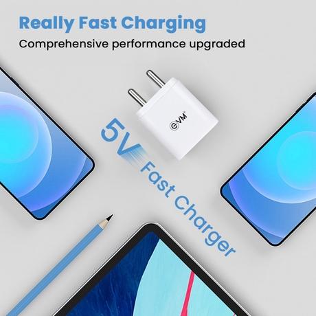EVM USB Smart Charger with Type-C Cable, 5 V Fast Charging, 2.4 A Output, Smart IC technology, Over Current Protection, Short Circuit Protection, Surge Protection, No load Protection, Compatible with all C-type devices, White-3