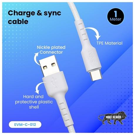 Evm EVM-C-012 1M Type-C Data Cable, White-3