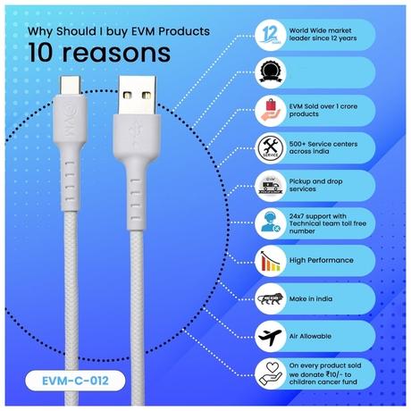 Evm EVM-C-012 1M Type-C Data Cable, White-4