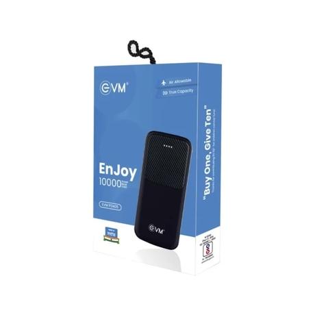 EVM Enjoy 10000 mAh Power Bank, LED indicator, Micro USB & Type-C Input, 2 USB- A Ports, Overvoltage protection, Anti Scratch & Anti Stain, Compatible With Android and iOS, Black, EVM-P0405-4