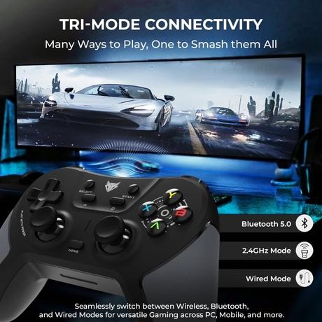Evofox OneS Tri-Mode Wireless Gamepad Gaming Controller, Black-3