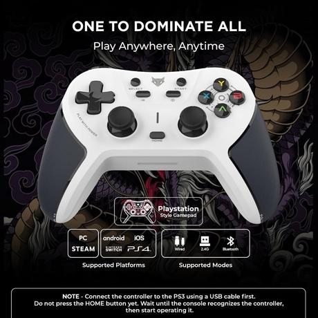 Evofox OneS Tri-Mode Wireless Gamepad Gaming Controller, White-1