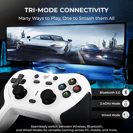 Evofox OneS Tri-Mode Wireless Gamepad Gaming Controller, White-4