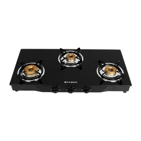 Faber JUMBO 3BB Glass Top Kitchen Hob with 3 Brass Burners, Manual Ignition, Black-0