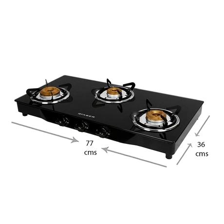 Faber JUMBO 3BB Glass Top Kitchen Hob with 3 Brass Burners, Manual Ignition, Black-1