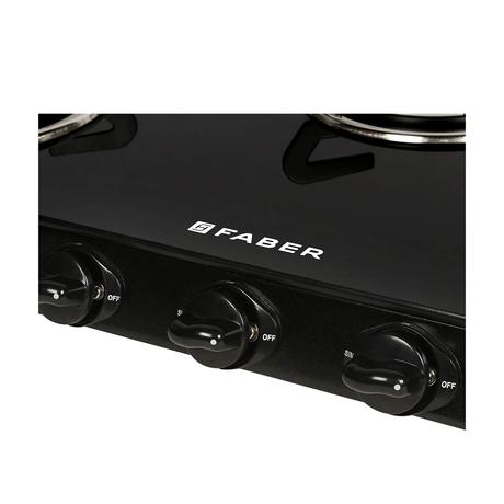 Faber JUMBO 3BB Glass Top Kitchen Hob with 3 Brass Burners, Manual Ignition, Black-2