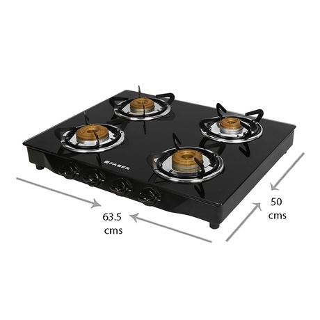 Faber JUMBO 4BB Glass Top Kitchen Hob with 4 Brass Burners, Manual Ignition, Black-1