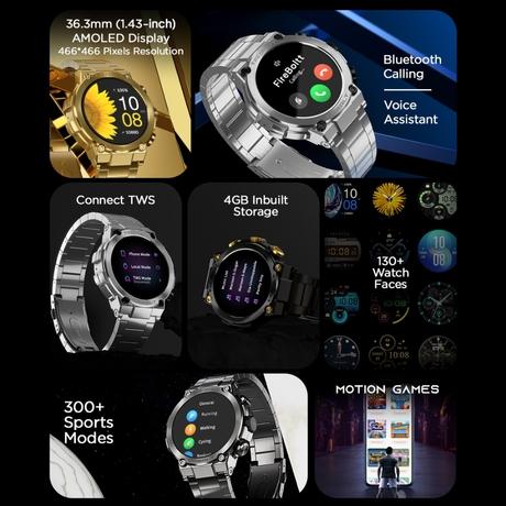 Fire-Boltt Cobalt 3.63 cm (1.43 inch) AMOLED Display, BT Call, 300+ Sports Modes, 4 GB Storage, IP67 Smartwatch, Black-2