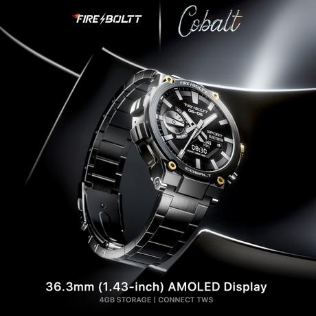 Fire-Boltt Cobalt 3.63 cm (1.43 inch) AMOLED Display, BT Call, 300+ Sports Modes, 4 GB Storage, IP67 Smartwatch, Black Gold-1