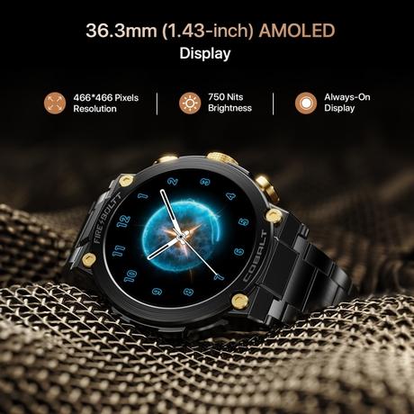 Fire-Boltt Cobalt 3.63 cm (1.43 inch) AMOLED Display, BT Call, 300+ Sports Modes, 4 GB Storage, IP67 Smartwatch, Black Gold-3