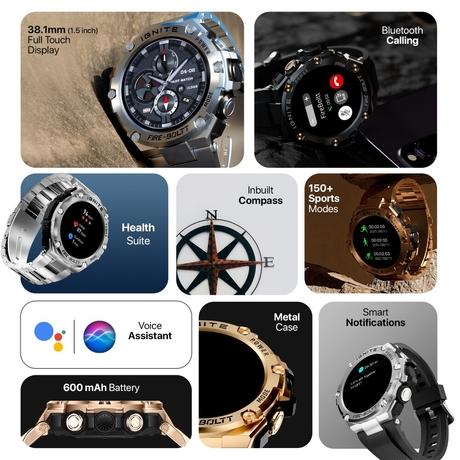 Fire-Boltt ASSAULT Smart Watch, 3.81 cm (1.5 inch) BT Calling, Round Touch Display, Outdoor Rugged Durable Design, 6 Menu UI Styles, In Built Compass, 150+ Sports Modes, Music Play, Health Suite, Black Steel-2