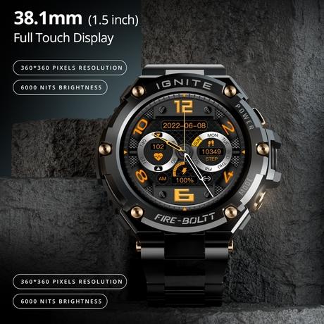 Fire-Boltt ASSAULT Smart Watch, 3.81 cm (1.5 inch) BT Calling, Round Touch Display, Outdoor Rugged Durable Design, 6 Menu UI Styles, In Built Compass, 150+ Sports Modes, Music Play, Health Suite, Black Steel-3