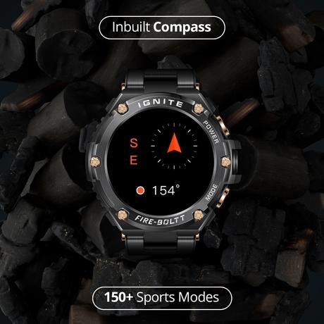 Fire-Boltt ASSAULT Smart Watch, 3.81 cm (1.5 inch) BT Calling, Round Touch Display, Outdoor Rugged Durable Design, 6 Menu UI Styles, In Built Compass, 150+ Sports Modes, Music Play, Health Suite, Black Steel-4
