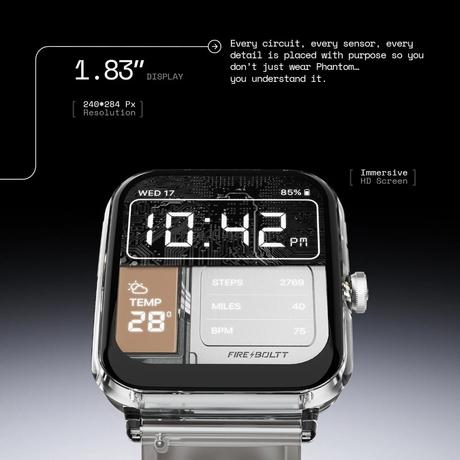 Fire-Boltt Ninja Phantom Smart Watch 46.4 mm (1.83 inch) Display, Transparent Clear Body Design, Bluetooth Calling, 120+ Sports Modes, Voice Assistant, AI Outfit Watch Face Smartwatch for Men & Women (Black Smoke)-6